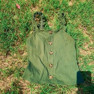 Olive Green Button-Up Women's Top